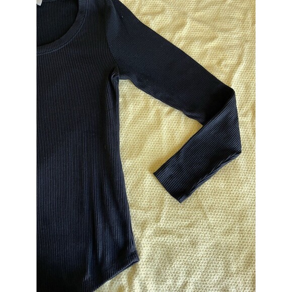 LOFT XS Black Ribbed Long Sleeve Scoop Neck Tee Top Shirt Capsule Wardrobe - Picture 6 of 7